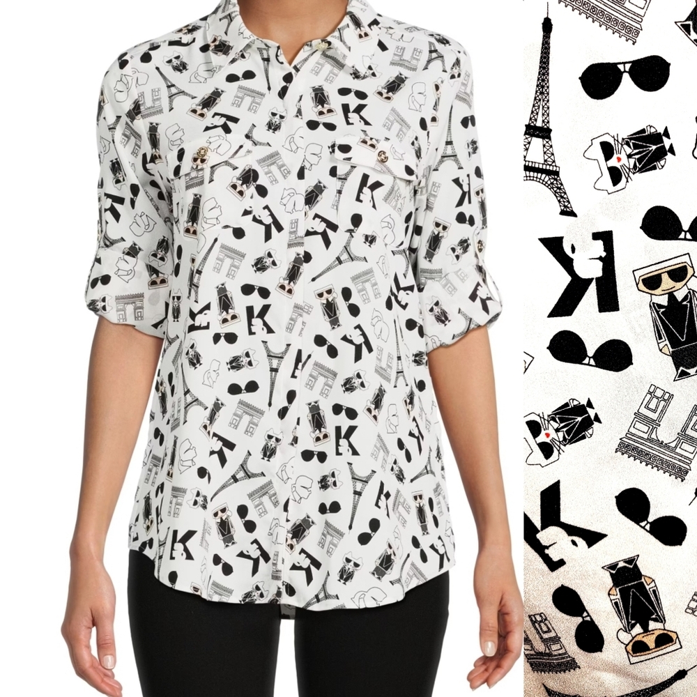 Karl Lagerfeld Paris Cat Button Up Shirt